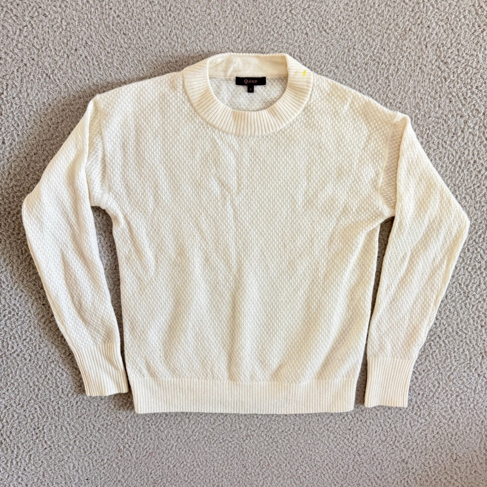 Quince Baby Alpaca Wool Diamond Stitch Cream Sweater Small Minimalist ZJSA001 - Picture 2 of 10